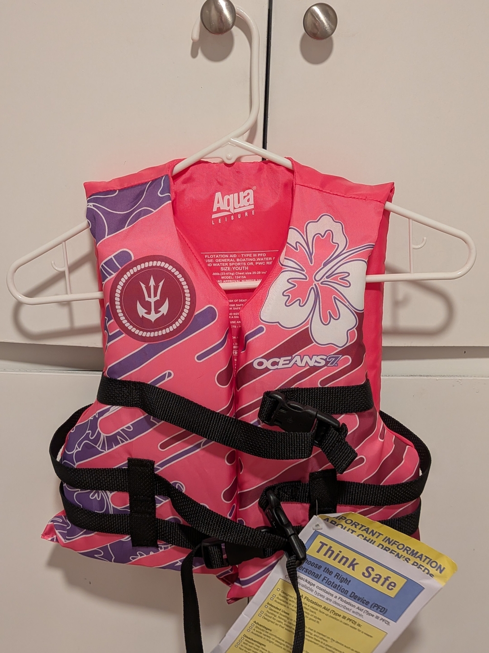 Aqua Kids Pink Tropical Swim Vest with Purple Accents